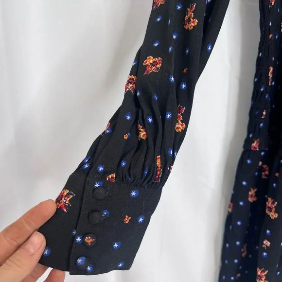 Free People Two Faces Printed Smocked Long Sleeve Mini Dress Size Medium - Picture 9 of 13